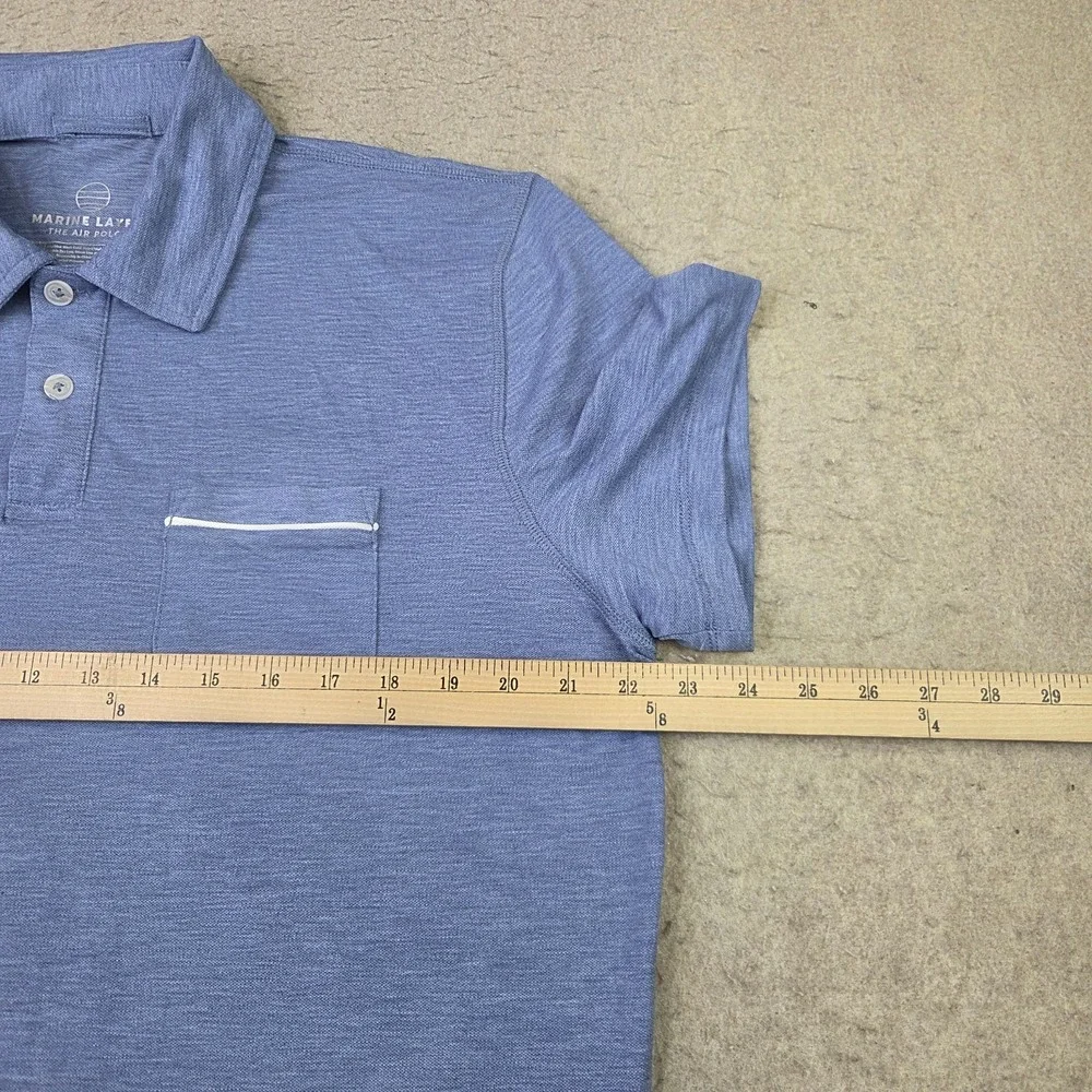 Marine Layer The Air Polo Shirt Mens M/L Blue Tencel Blend Pocket Short Sleeve